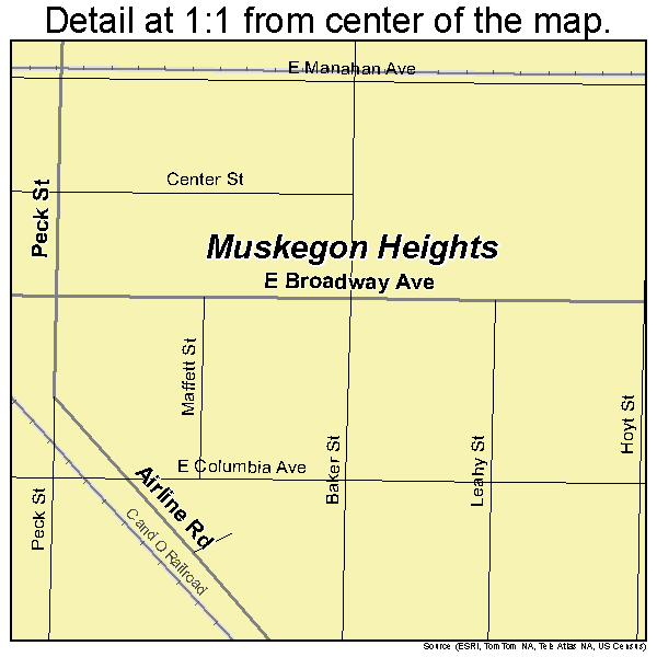 Muskegon Heights, Michigan road map detail