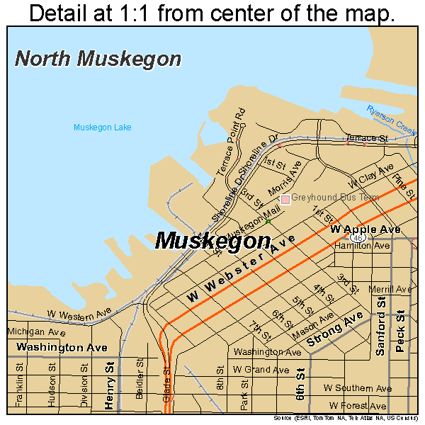 Muskegon, Michigan road map detail