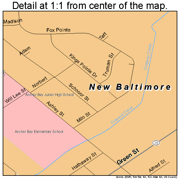 New Baltimore, Michigan road map detail