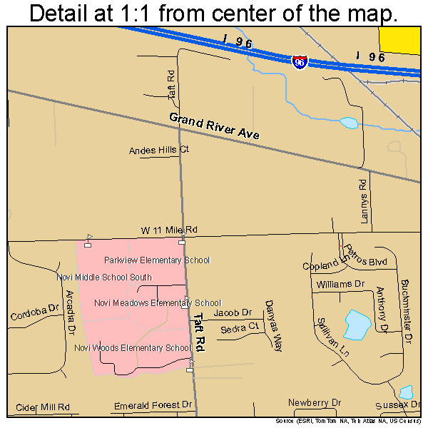 Novi, Michigan road map detail