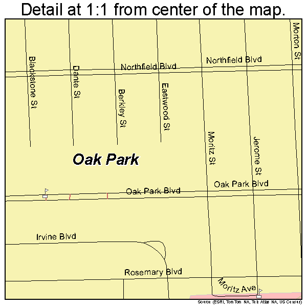 Oak Park, Michigan road map detail