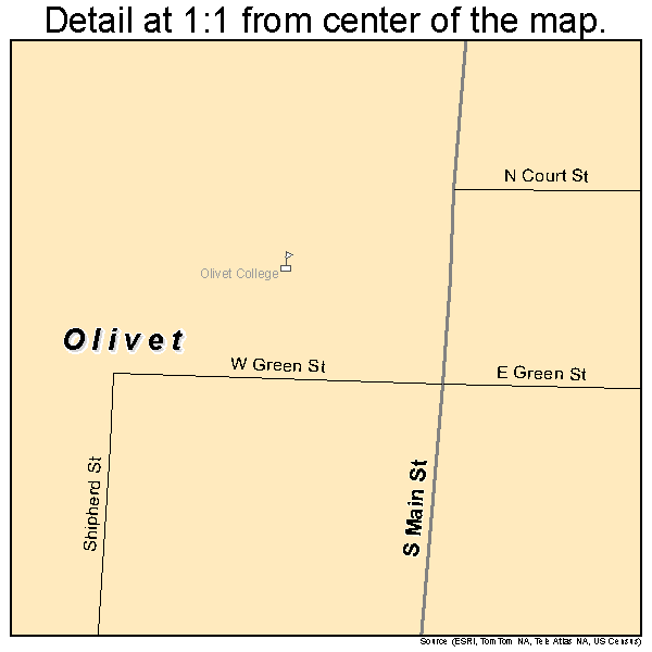 Olivet, Michigan road map detail
