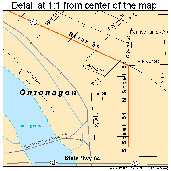 Ontonagon, Michigan road map detail