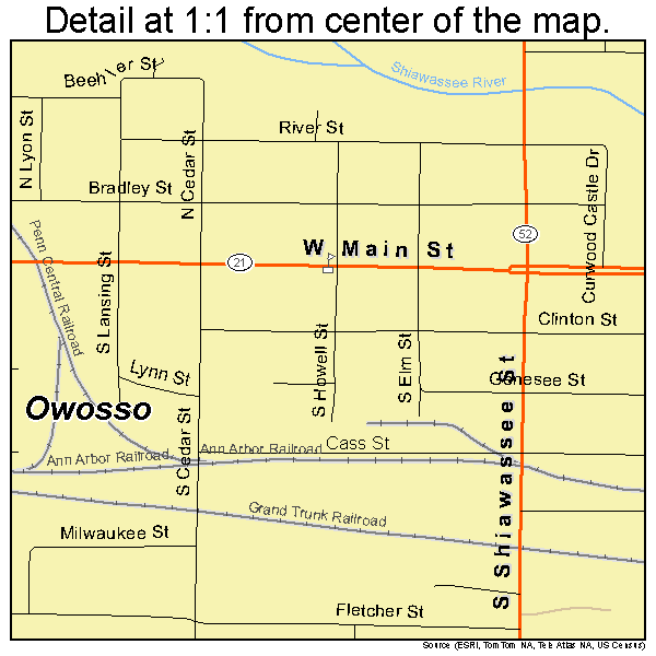 Owosso, Michigan road map detail