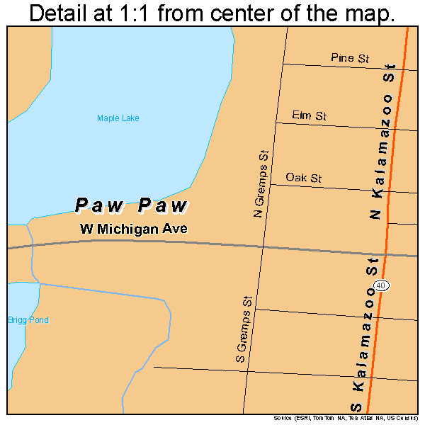 Paw Paw, Michigan road map detail