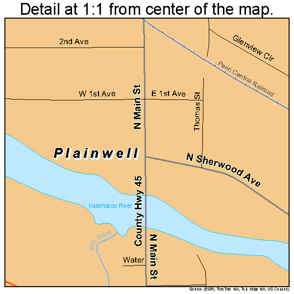 Plainwell, Michigan road map detail