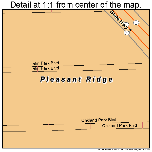 Pleasant Ridge, Michigan road map detail