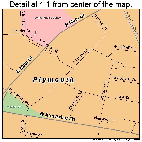 Plymouth, Michigan road map detail