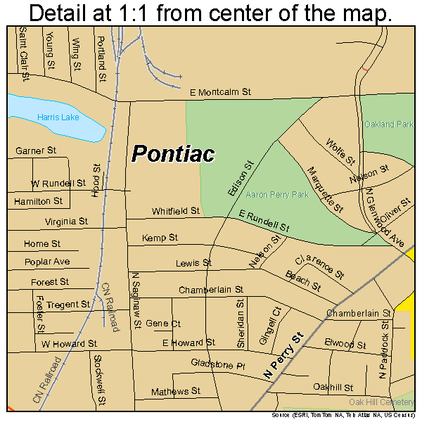 Pontiac, Michigan road map detail