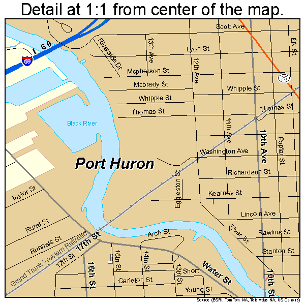 Port Huron, Michigan road map detail