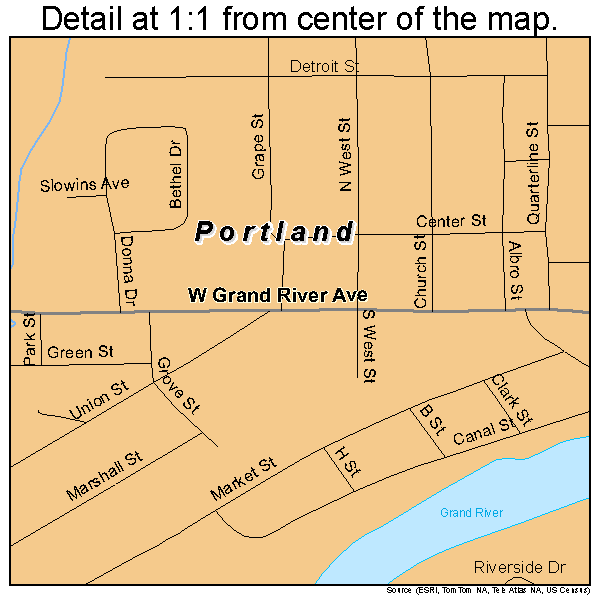 Portland, Michigan road map detail