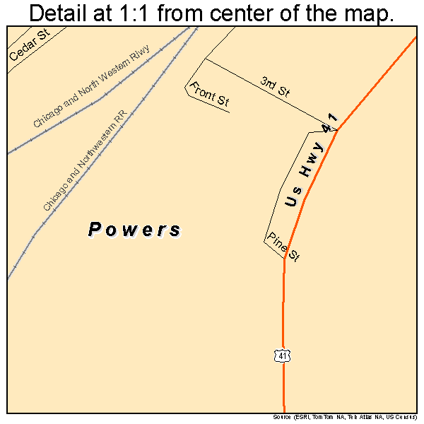 Powers, Michigan road map detail