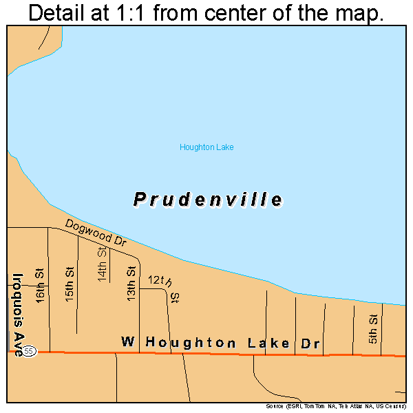 Prudenville, Michigan road map detail