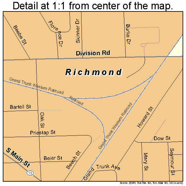 Richmond, Michigan road map detail