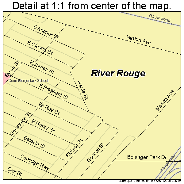 River Rouge, Michigan road map detail