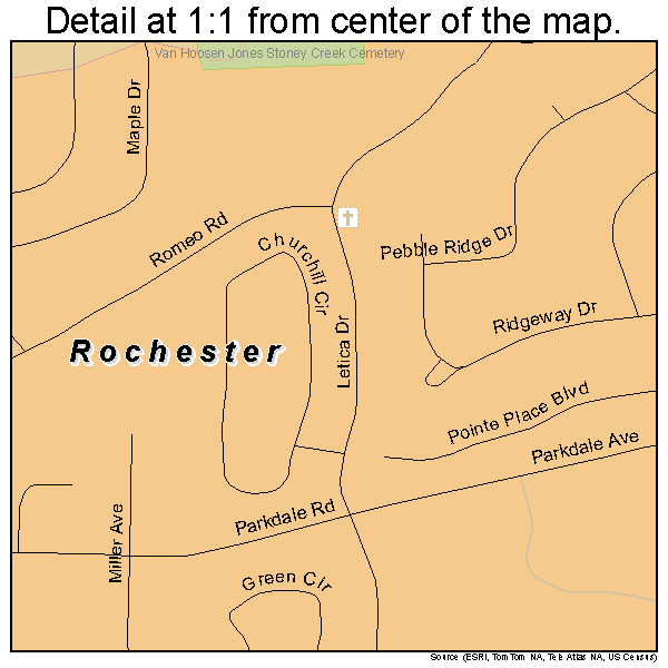 Rochester, Michigan road map detail