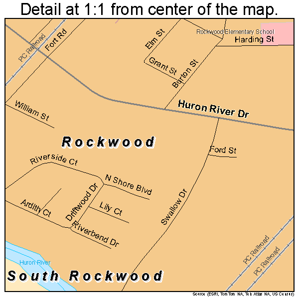 Rockwood, Michigan road map detail