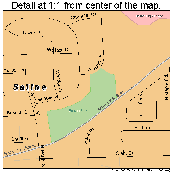 Saline, Michigan road map detail