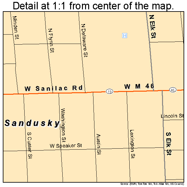 Sandusky, Michigan road map detail