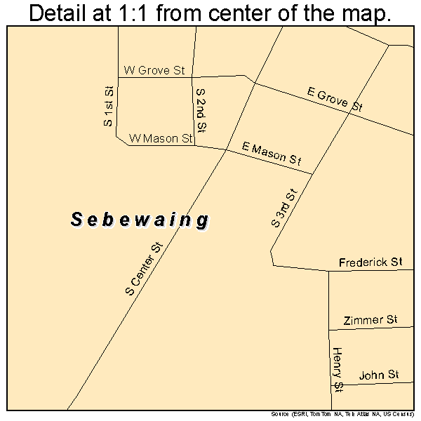 Sebewaing, Michigan road map detail