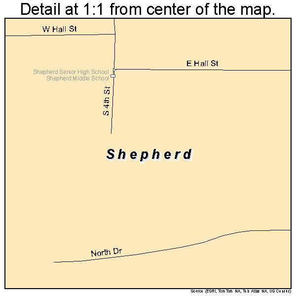 Shepherd, Michigan road map detail