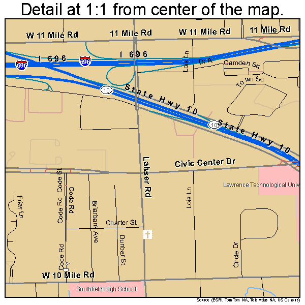 Southfield, Michigan road map detail