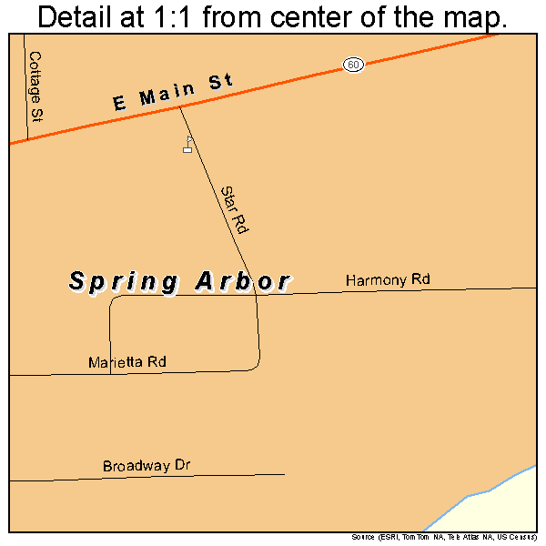 Spring Arbor, Michigan road map detail