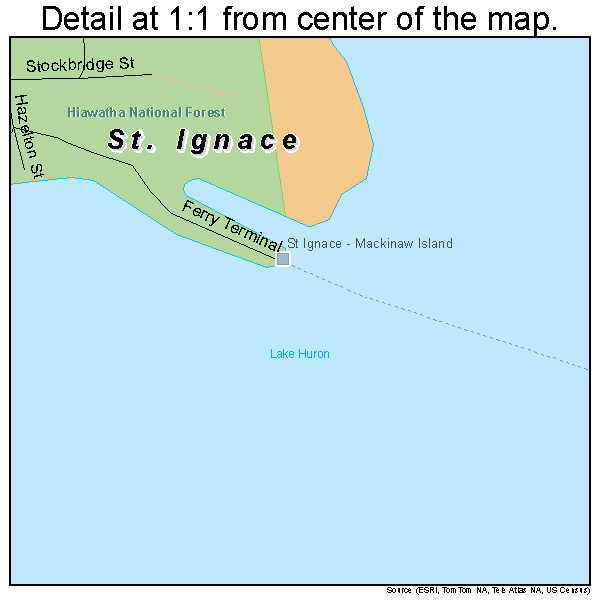 St. Ignace, Michigan road map detail