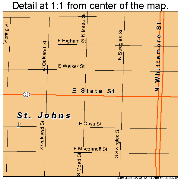 St. Johns, Michigan road map detail