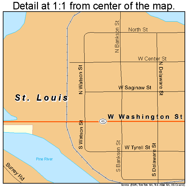 St. Louis, Michigan road map detail