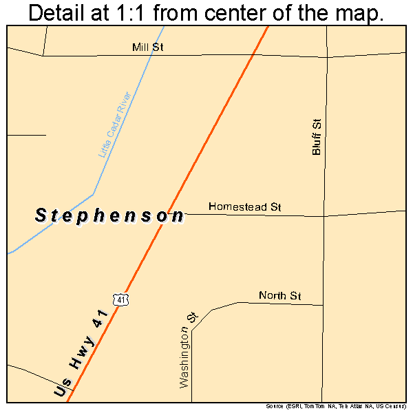 Stephenson, Michigan road map detail