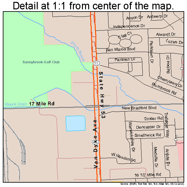 Sterling Heights, Michigan road map detail