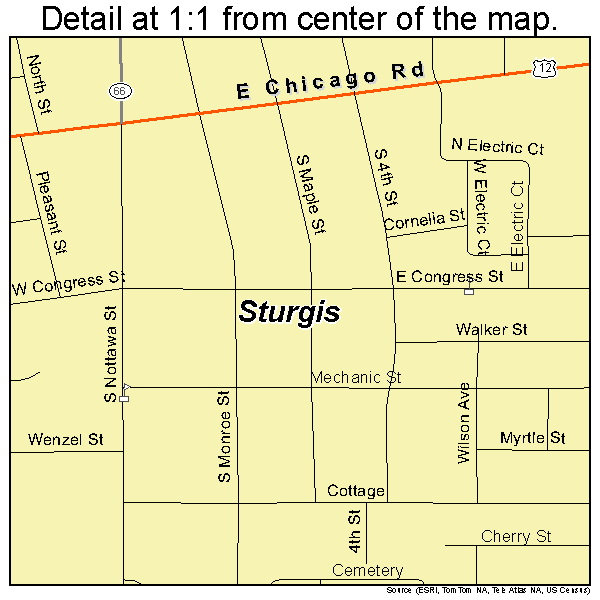 Sturgis, Michigan road map detail