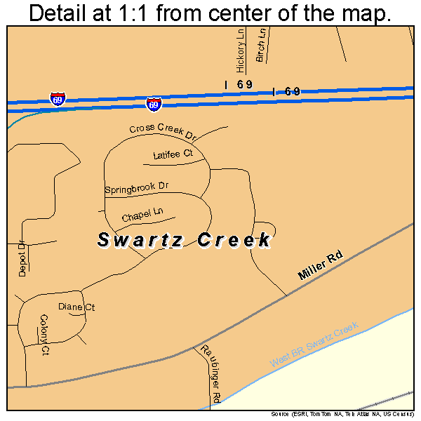 Swartz Creek, Michigan road map detail