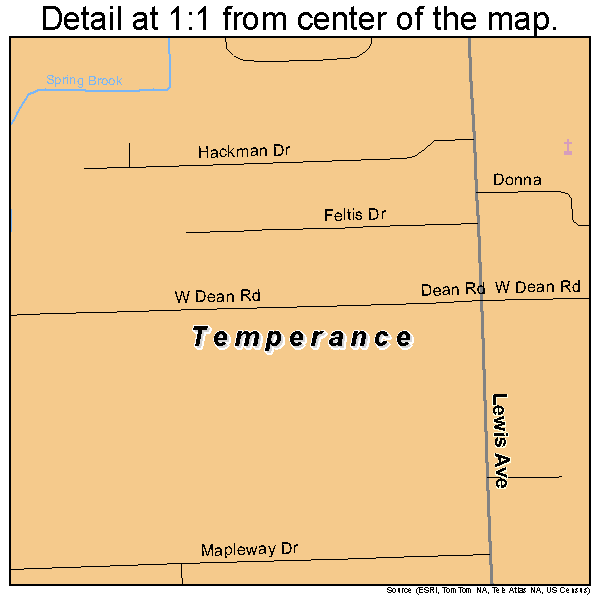 Temperance, Michigan road map detail