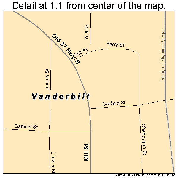 Vanderbilt, Michigan road map detail