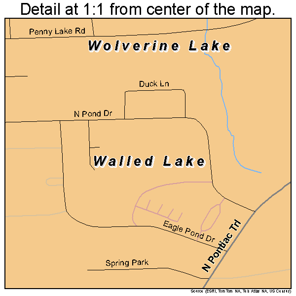 Walled Lake, Michigan road map detail