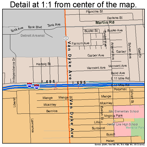 Warren, Michigan road map detail