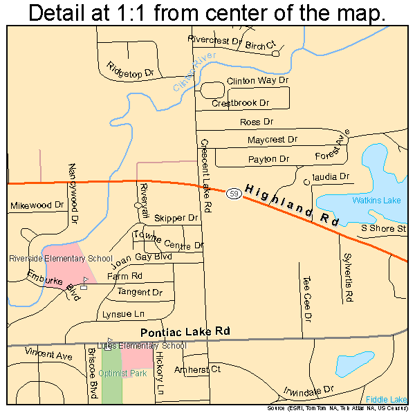 Waterford, Michigan road map detail