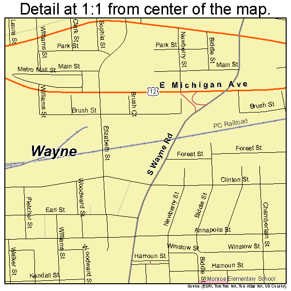 Wayne, Michigan road map detail