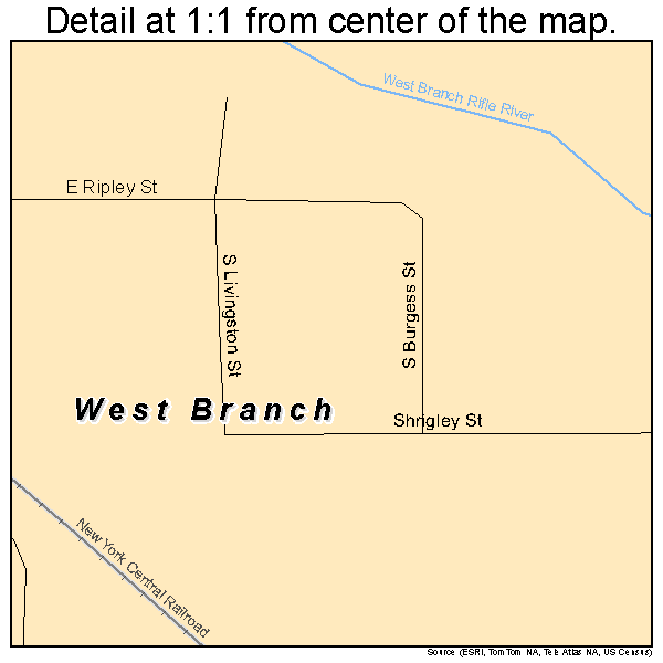 West Branch, Michigan road map detail