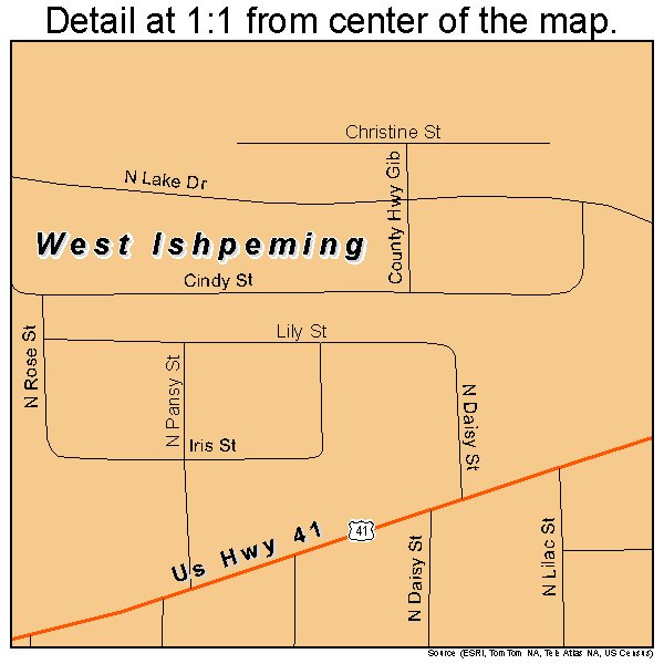 West Ishpeming, Michigan road map detail