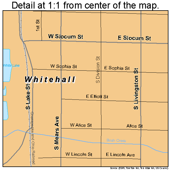 Whitehall, Michigan road map detail
