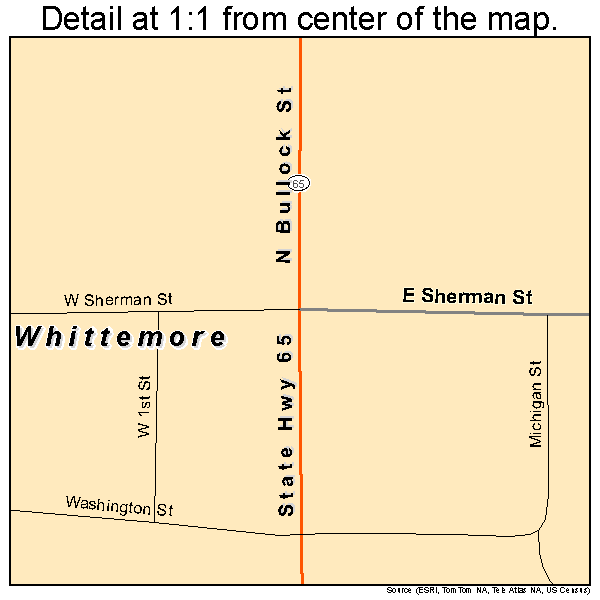 Whittemore, Michigan road map detail