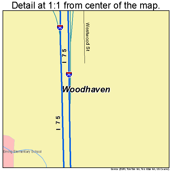 Woodhaven, Michigan road map detail