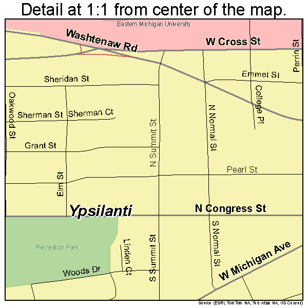 Ypsilanti, Michigan road map detail