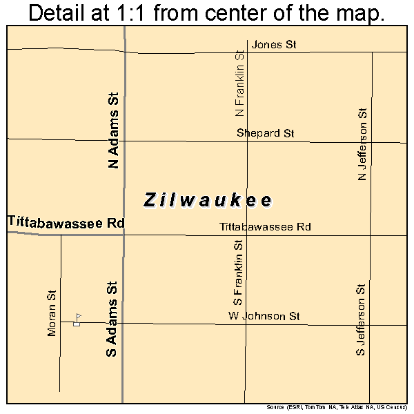 Zilwaukee, Michigan road map detail