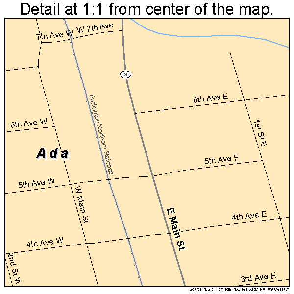 Ada, Minnesota road map detail