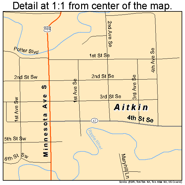 Aitkin, Minnesota road map detail