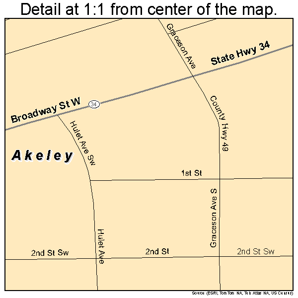 Akeley, Minnesota road map detail